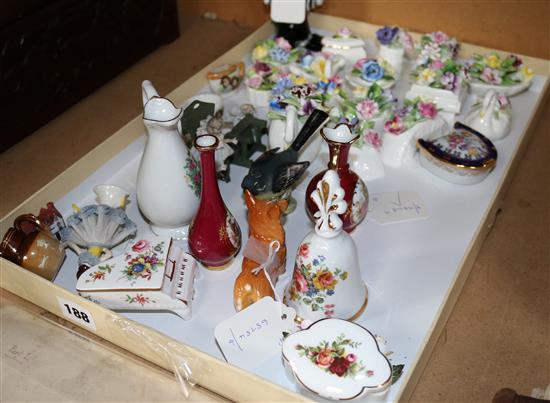 English & Continental ornamental items, inc flower-encrusted, trinket boxes, Beswick, lace figures, Murano clown, etc